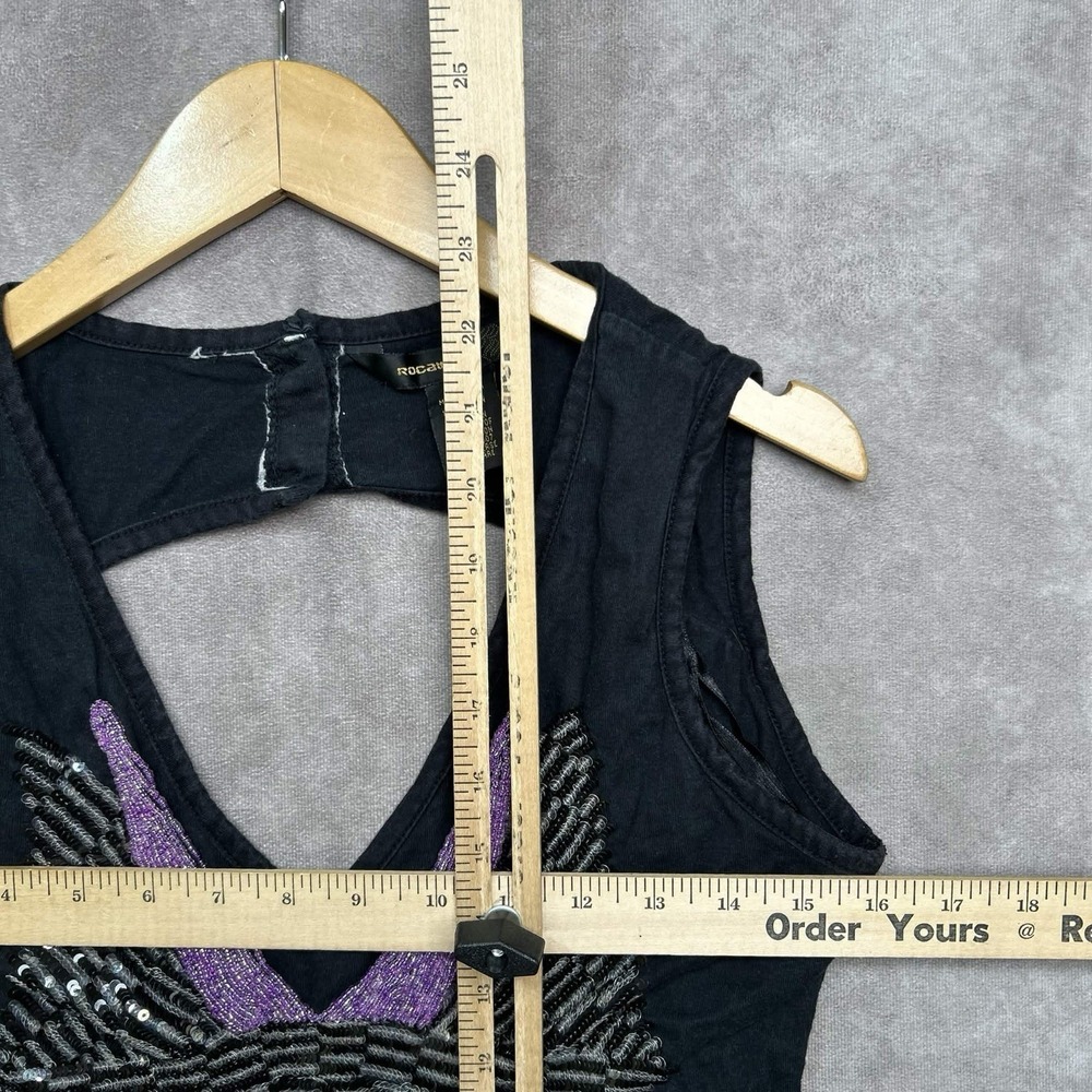Rockawear Sequin Backless V Neck Tank Shirt Size M Y2K Boho Grunge - Picture 3 of 5